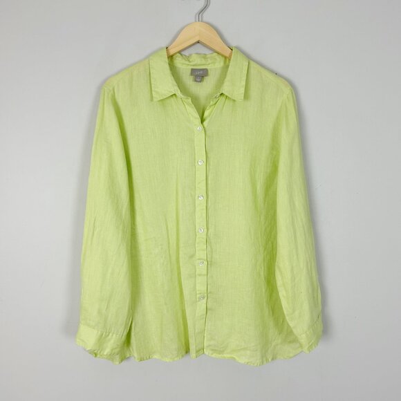 J.Jill Lime Green Linen Button Down Shirt Classic Casual Size Large Women's - Picture 1 of 3